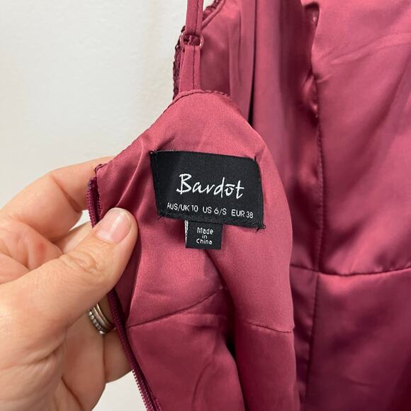 Bardot Burgundy Lace Midi Dress Size 6 Small Cocktail Party Formal Wedding - Picture 9 of 11